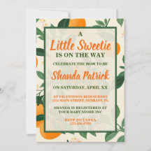Invitación de baby shower con tema de naranja lind