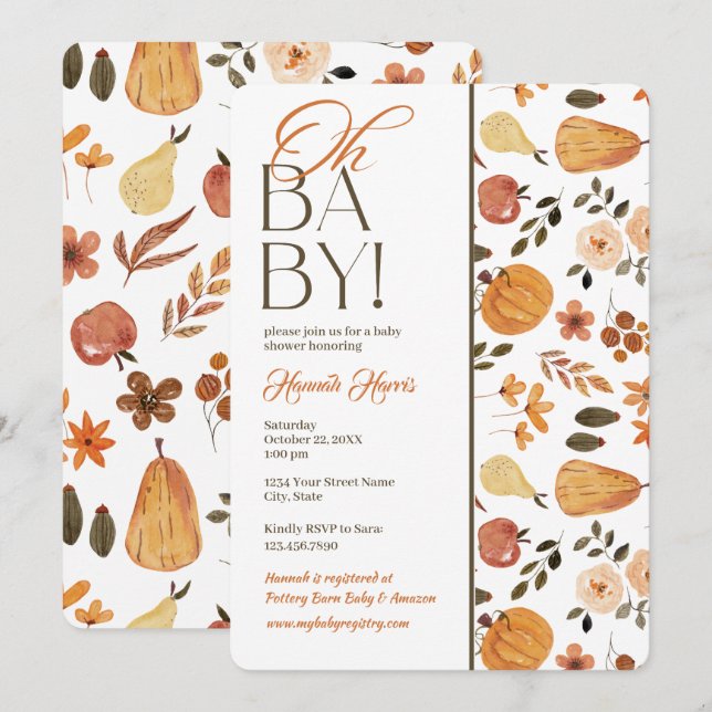 Invitación de baby shower con tema de otoño (Anverso / Reverso)