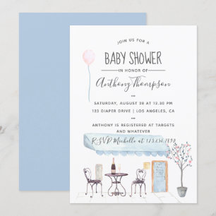 invitación de baby shower con tema de París al agu