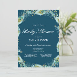 Invitación de baby shower con tema de pavo real ed
