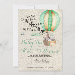 Invitación de baby shower con tema de viaje