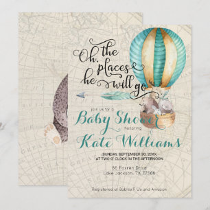 Invitación de baby shower con tema de viaje