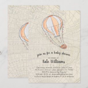 Invitación de baby shower con tema de viaje