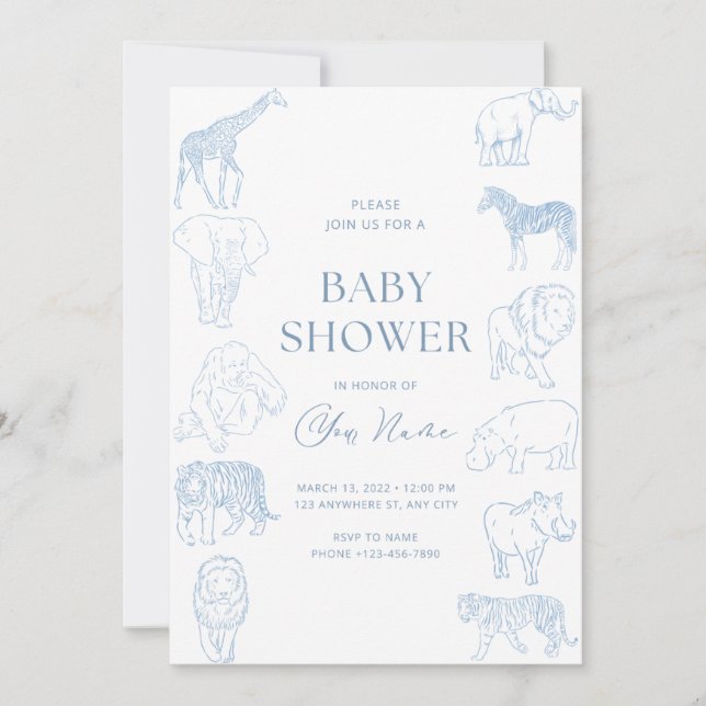 Invitación de baby shower con tema salvaje  (Anverso)