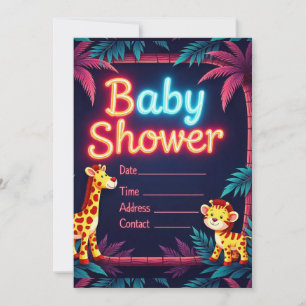Invitación de Baby Shower con temas de Neon Safari