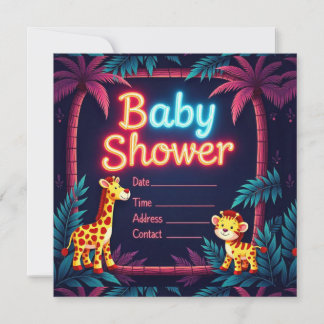 Invitación de Baby Shower con temas de Neon Safari