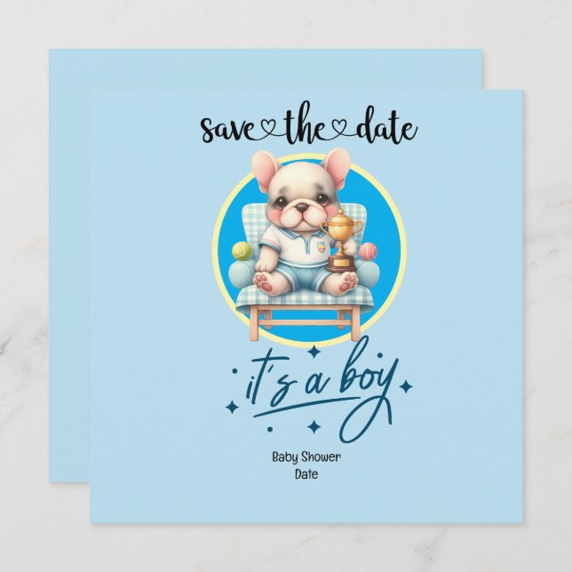 Invitación de Baby Shower con temas de tenis - Azu (Anverso / Reverso)