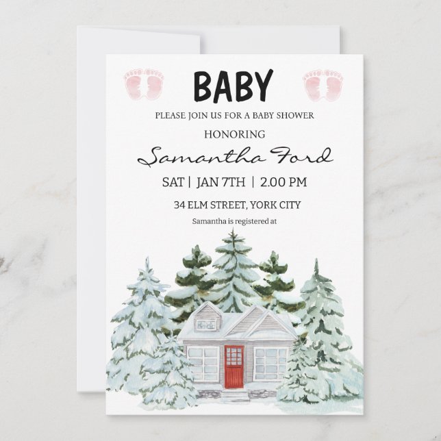Invitación de Baby Shower con temática invernal (Anverso)