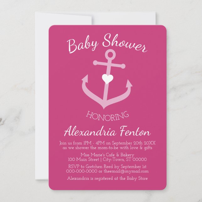Invitación de Baby Shower con temática náutica ros (Anverso)