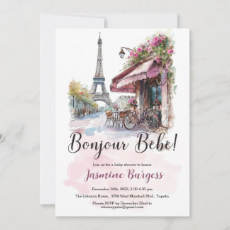 Invitación de Baby Shower con temática parisina -
