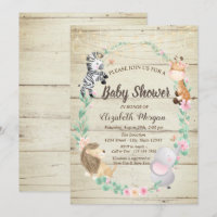 Invitación de baby shower con textura de madera y 