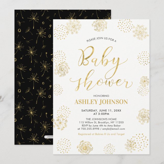 Invitación de baby shower con tipografía moderna y (Anverso / Reverso)
