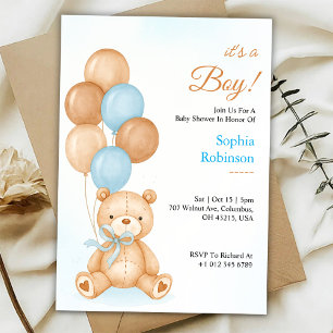 Invitación de baby shower con un osito de peluche
