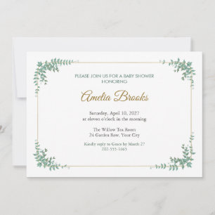 Invitación de baby shower con viñeta de menta