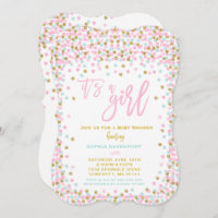 Invitación de Baby Shower Confetti Mint Rosa Y Gol