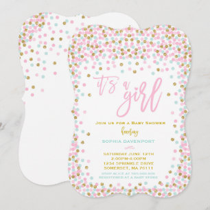 Invitación de Baby Shower Confetti Mint Rosa Y Gol