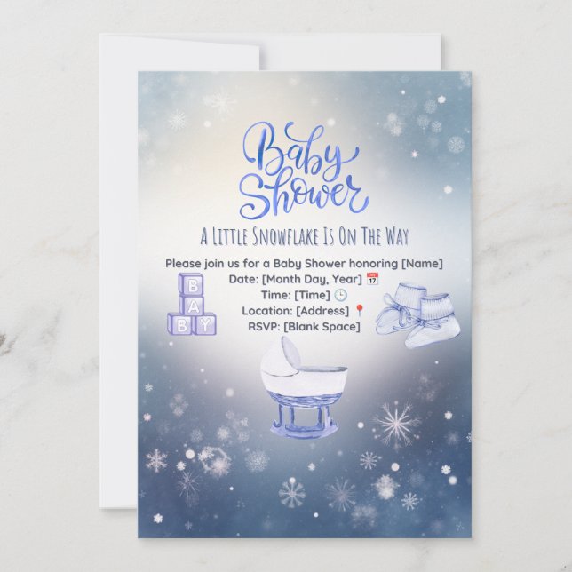 Invitación de Baby Shower Copo de Nieve de Inviern (Anverso)