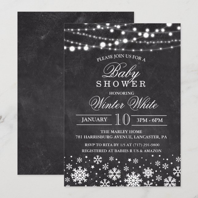 Invitación de Baby Shower Copo de Nieve de Inviern (Anverso / Reverso)