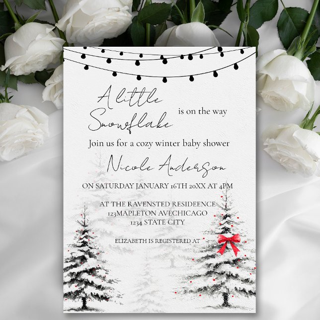 Invitación de Baby Shower Copo de Nieve de Inviern (Winter Snowflake Baby Shower Invitation #pinetreeinvitation #babyshowerholiday #babyshowerchristmas)