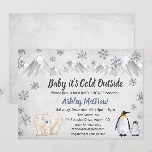 Invitación de Baby Shower Copo de Nieve de Inviern (Anverso / Reverso)
