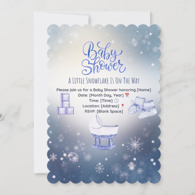 Invitación de Baby Shower Copo de Nieve de Inviern (Anverso)