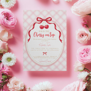 Invitación de Baby Shower Coquette Cherry