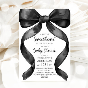 Invitación de baby shower Coquette con lazo negro