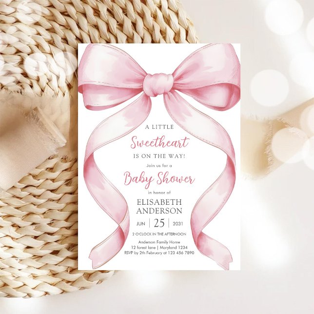 Invitación de baby shower Coquette con lazo rosa (Subido por el creador)