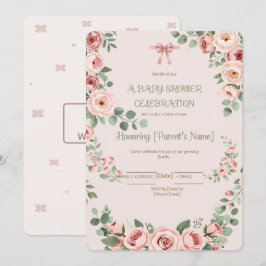 Invitación de baby shower coquette con lazo rosa p
