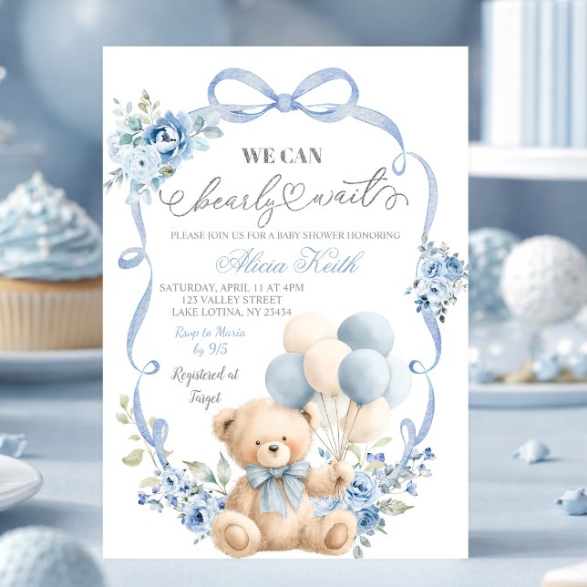 Invitación de baby shower Coquette de Oso Azul con (Subido por el creador)