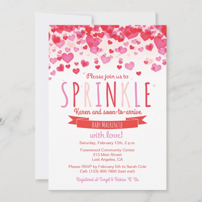 Invitación de Baby Shower Corazón Amor Sprinkle (Anverso)
