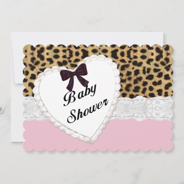 Invitación de Baby Shower Corazón de Encaje de Leo (Anverso)