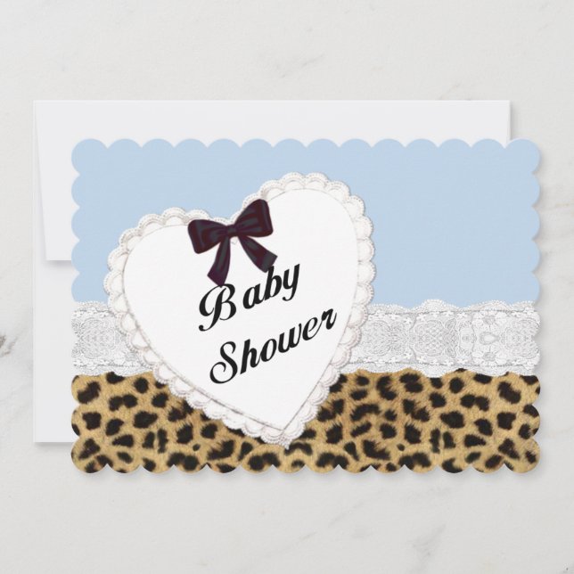 Invitación de baby shower Corazón de Encaje Leopar (Anverso)