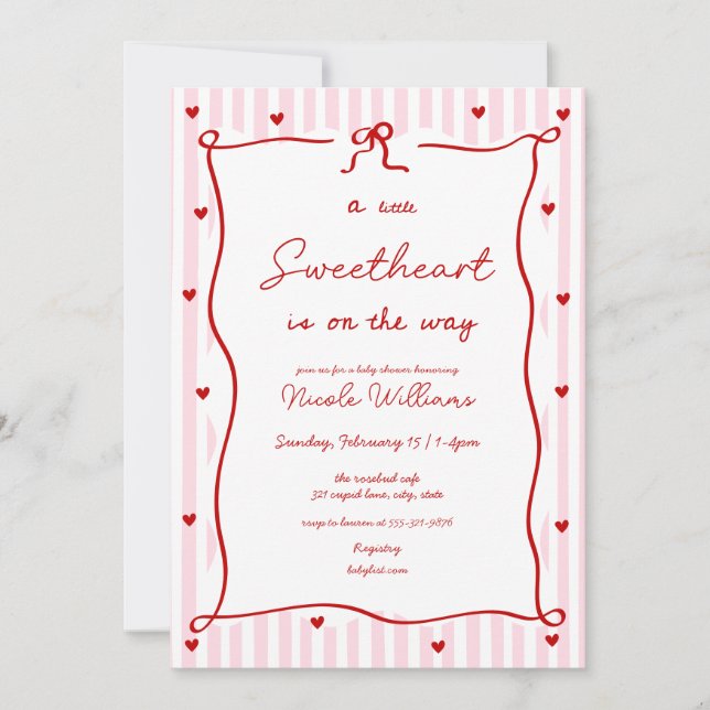 Invitación de Baby Shower Corazón Dulce Rosa Rojo (Anverso)