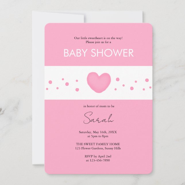 Invitación de Baby Shower Corazón Rosa Lindo (Anverso)