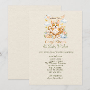 Invitación de baby shower 'Corgi Kisses & Baby Wis