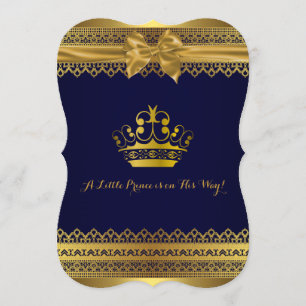 Invitación de Baby Shower Corona Azul Real y Dorad