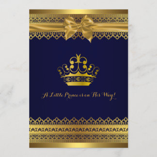 Invitación de baby shower Corona Azul Real y Dorad