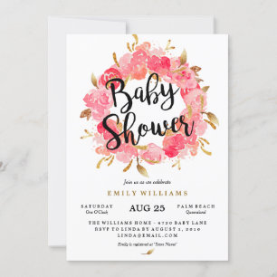 Invitación de Baby Shower Corona de Flor de Color 