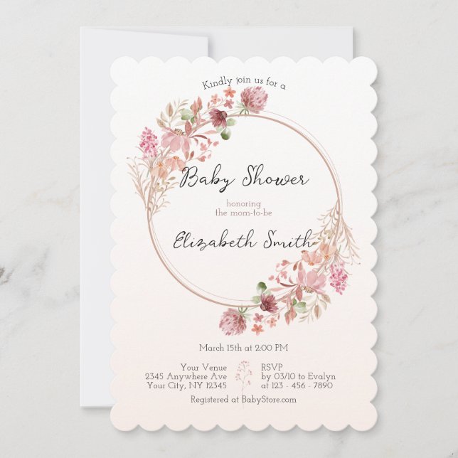 Invitación de Baby Shower Corona de Flores Silvest (Anverso)