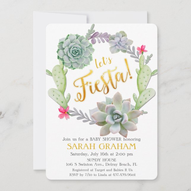 Invitación de Baby Shower Corona de Suculentas Fie (Anverso)