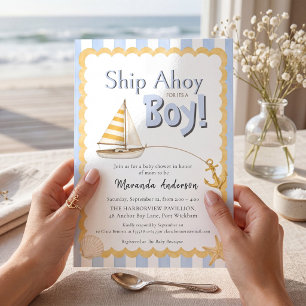 Invitación de Baby Shower Costera "Barco a la Vist