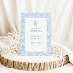 Invitación de baby shower costera coqueta elegante