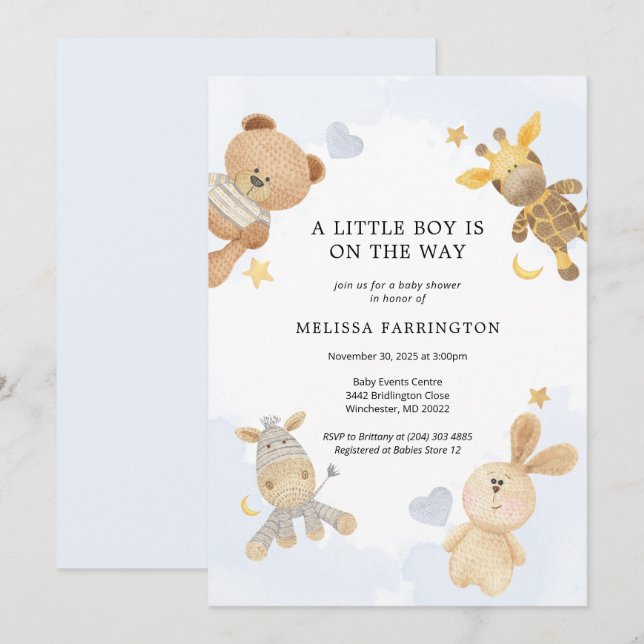 Invitación de Baby Shower Cudly Toy Pastel Blue Cu (Anverso / Reverso)