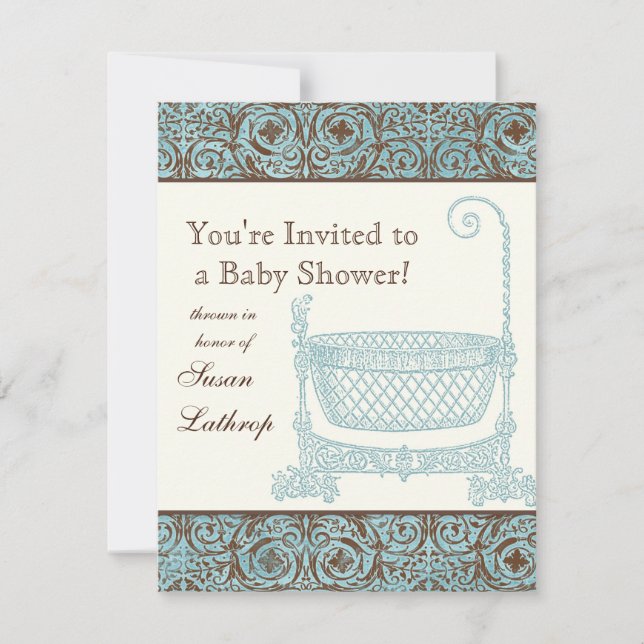 Invitación de Baby Shower - Cuna de Damask de colo (Anverso)