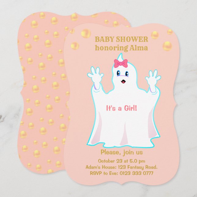 Invitación de Baby Shower Cute Ghost (Anverso / Reverso)