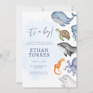 Invitación de Baby Shower Cute Under the Sea