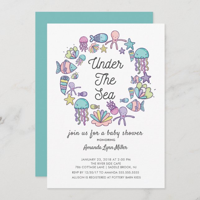 Invitación de Baby Shower Cute Under the Sea Ocean (Anverso / Reverso)