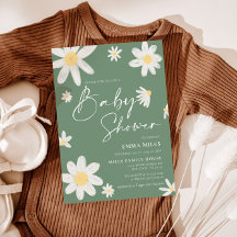 Invitación de Baby Shower Daisy Sage Green