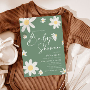 Invitación de Baby Shower Daisy Sage Green